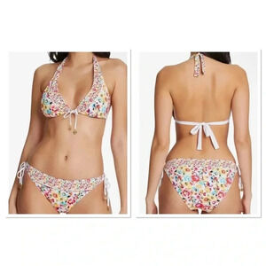 Bleu Rod Beattie Flower Hour Triangle Halter Bikini Top and Bikini Bottom Sz 10